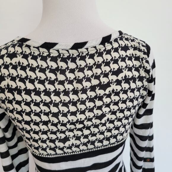 Anthropologie Postmark Bunny Rabbit Striped Henley Shirt Black Women XS - Picture 7 of 12